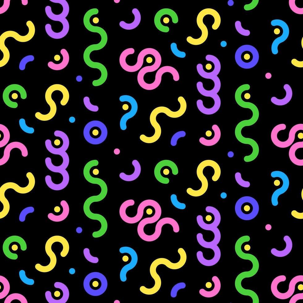 Colorful doodle seamless pattern. Simple hand drawn scribbles on black background vector