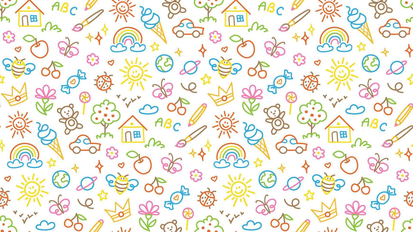 Seamless pattern with fun doodle children drawing. vector