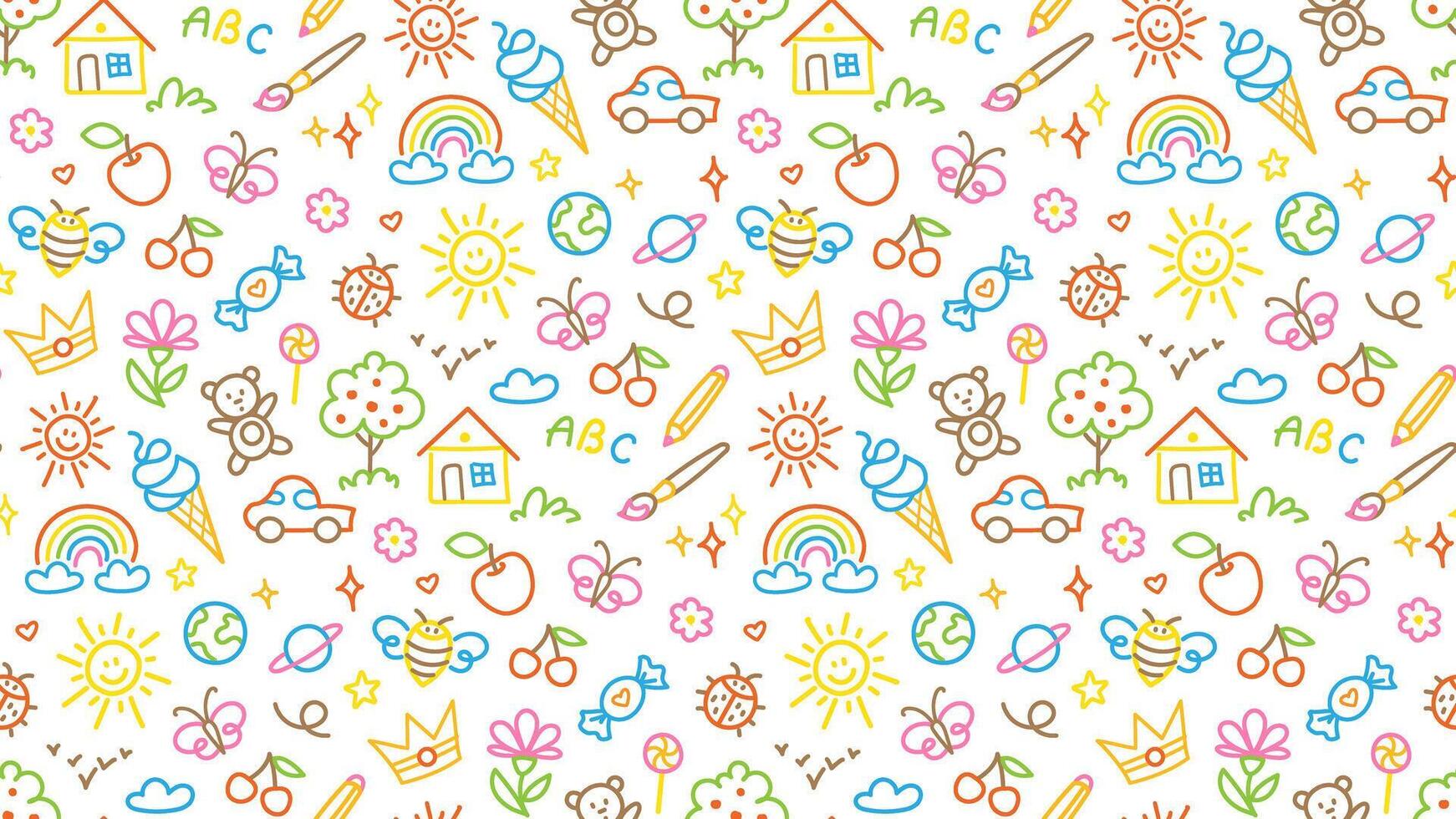 Seamless pattern with fun doodle children drawing. vector