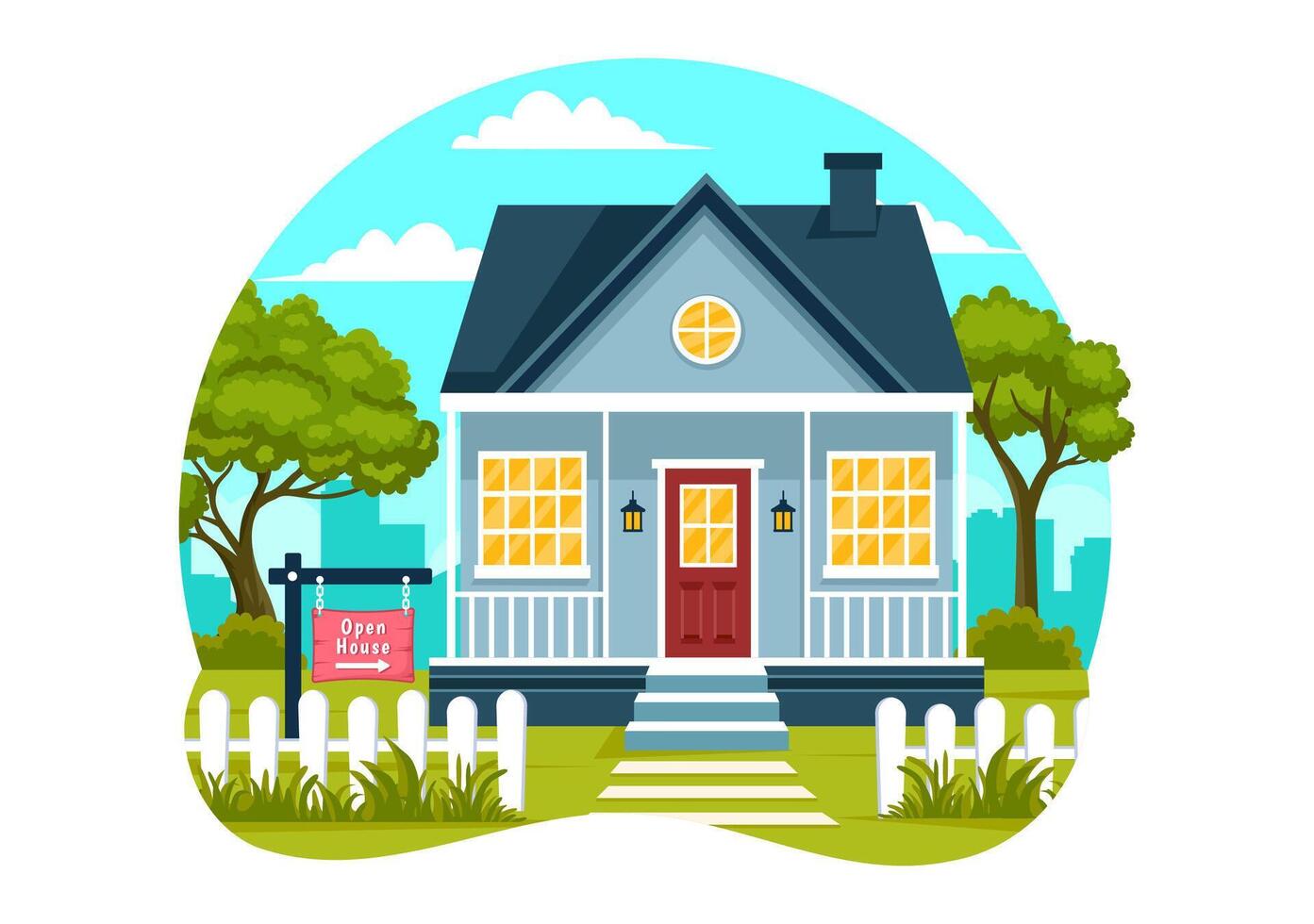 Open House Illustration for Inspection Property Welcome to Your New Home Real Estate Service in Flat Cartoon Background Design vector