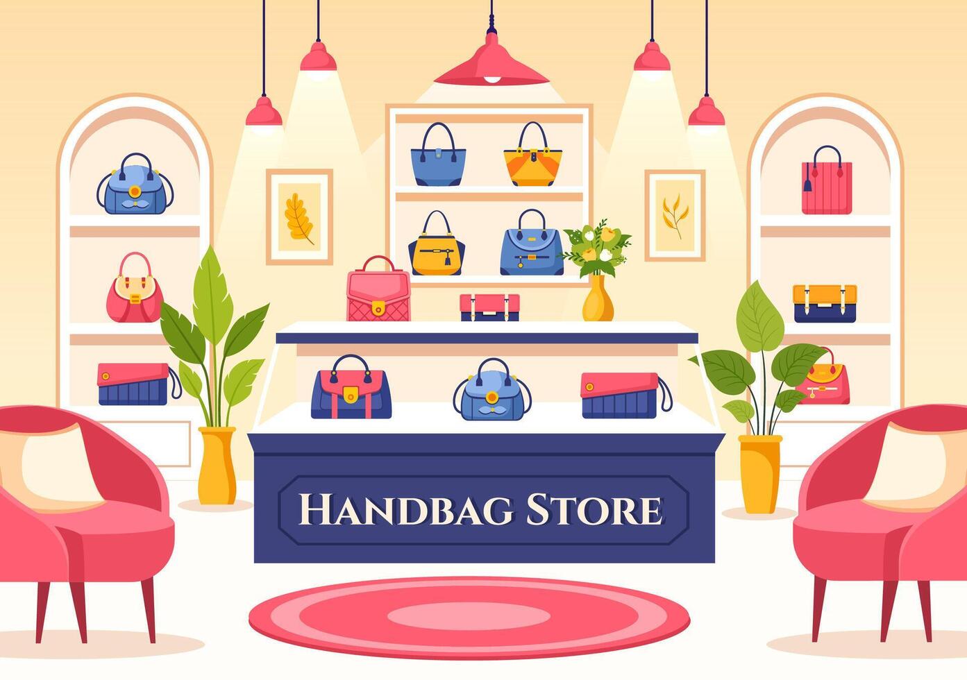 Handbag Store Illustration with Collection of Various Quality Bags and Different Types of Lifestyle in Flat Cartoon Background Design vector