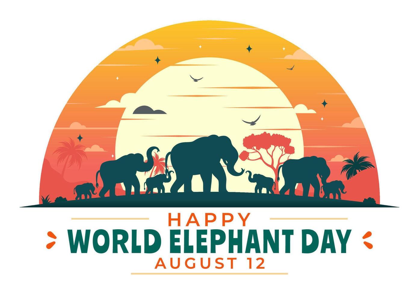 Happy World Elephant Day Illustration on 12 August with Elephants Animals for Salvation Efforts and Conservation in Flat Cartoon Background vector