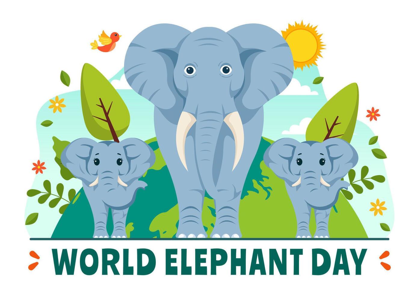 Happy World Elephant Day Illustration on 12 August with Elephants Animals for Salvation Efforts and Conservation in Flat Cartoon Background vector