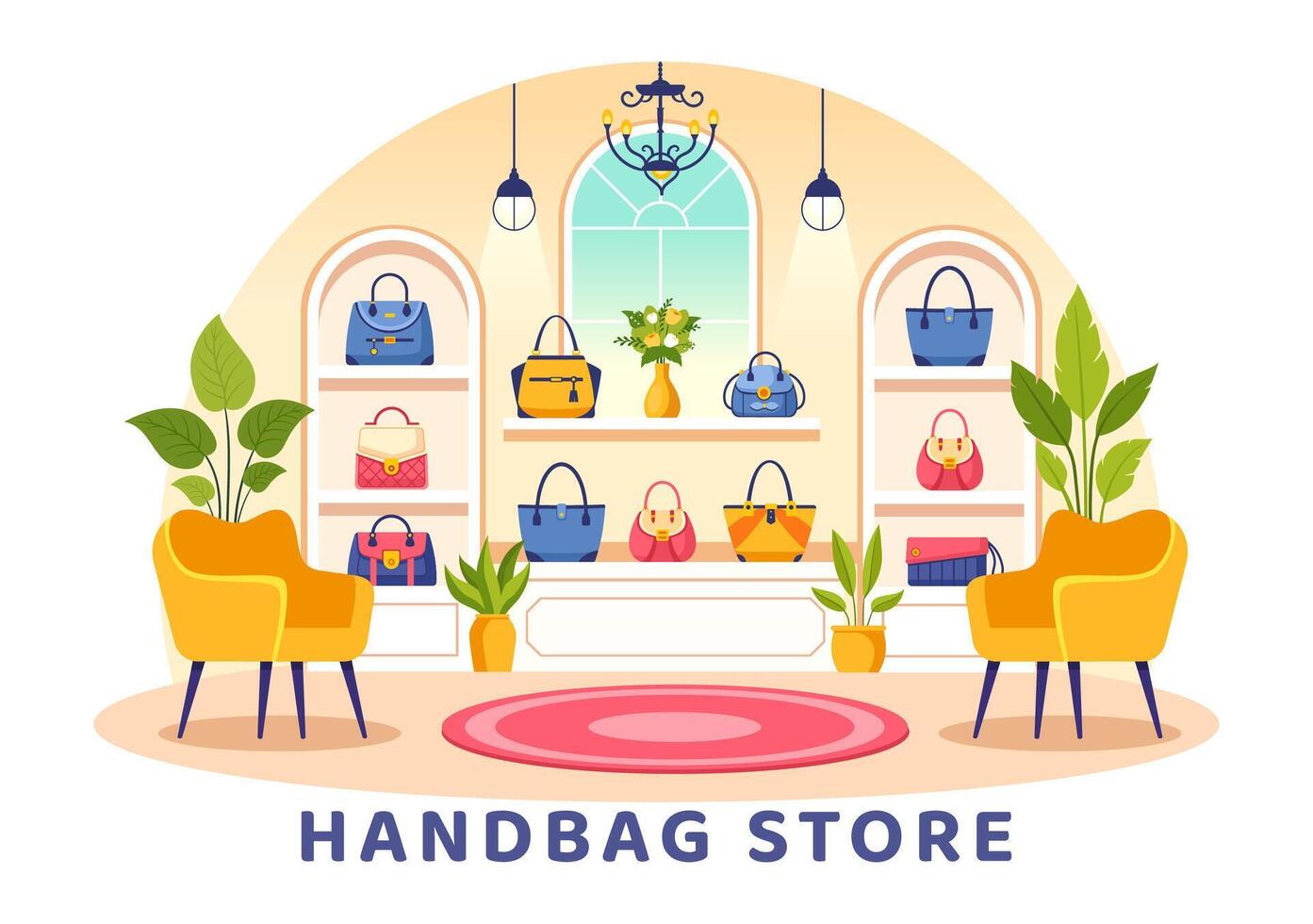 bolso Tienda ilustración con colección de varios calidad pantalones y diferente tipos de estilo de vida en plano dibujos animados antecedentes diseño vector