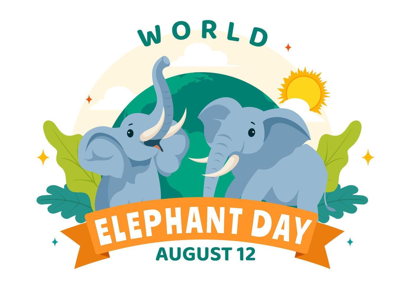 Happy World Elephant Day Illustration on 12 August with Elephants Animals for Salvation Efforts and Conservation in Flat Cartoon Background vector