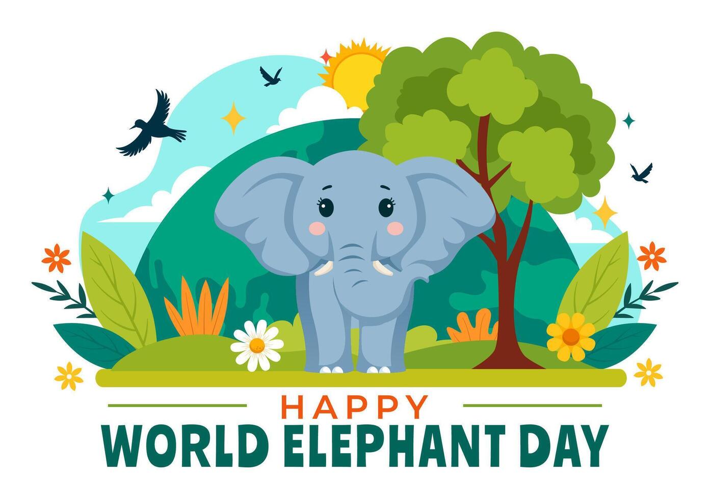 Happy World Elephant Day Illustration on 12 August with Elephants