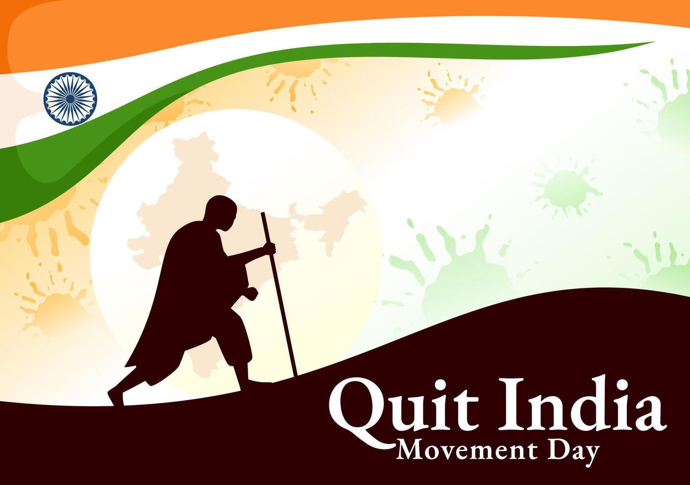 Quit India Movement Day Illustration on 8 August with Indian Flag and People Silhouette in Flat Cartoon Background Design vector