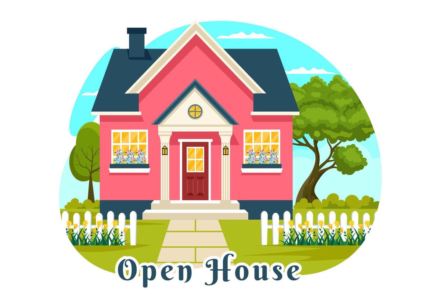 Open House Illustration for Inspection Property Welcome to Your New Home Real Estate Service in Flat Cartoon Background Design vector