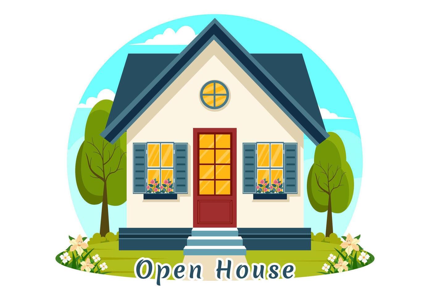 Open House Illustration for Inspection Property Welcome to Your New Home Real Estate Service in Flat Cartoon Background Design vector