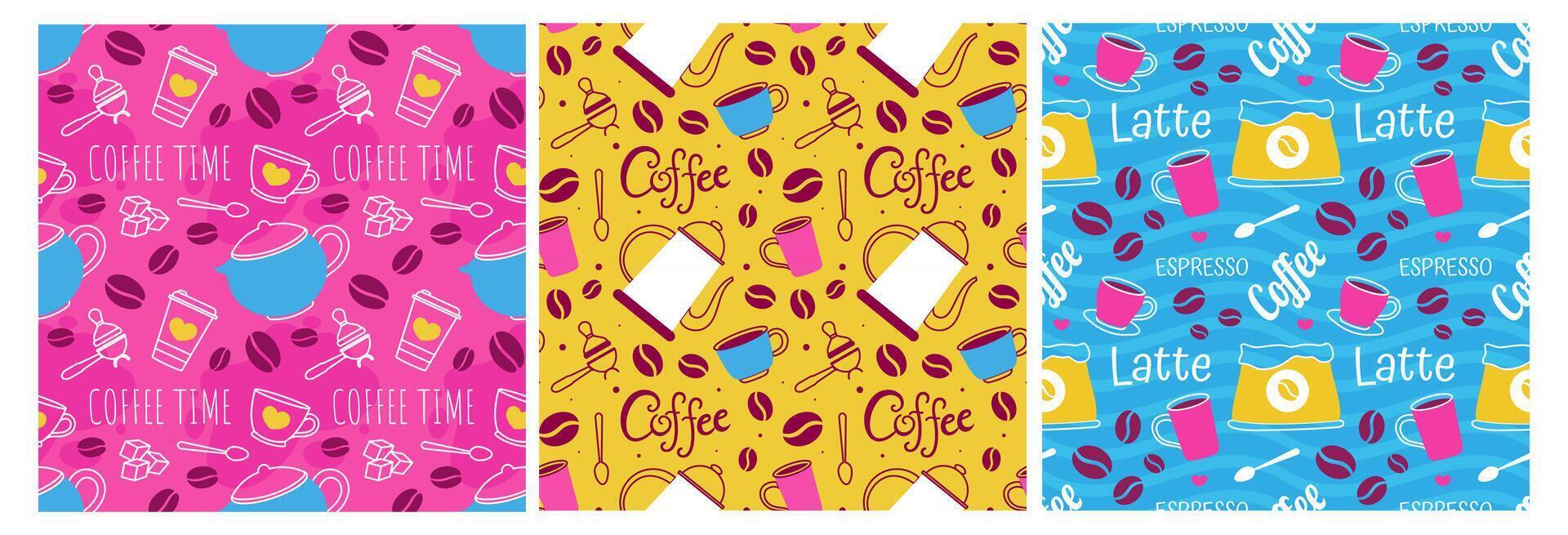 Coffee Time Seamless Pattern Design With Cacao Beans, Grains and Jug in Cartoon Flat Illustration vector