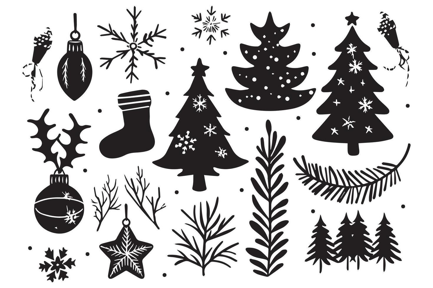 Christmas set of design elements silhouettes vector