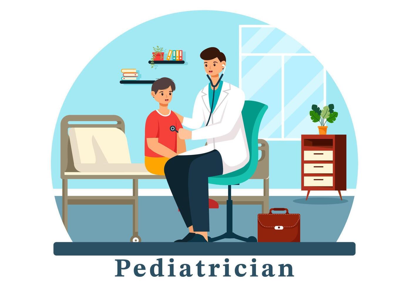 Pediatrician Illustration with Examines Sick Kids for Medical Development, Vaccination and Treatment in Flat Cartoon Background Design vector