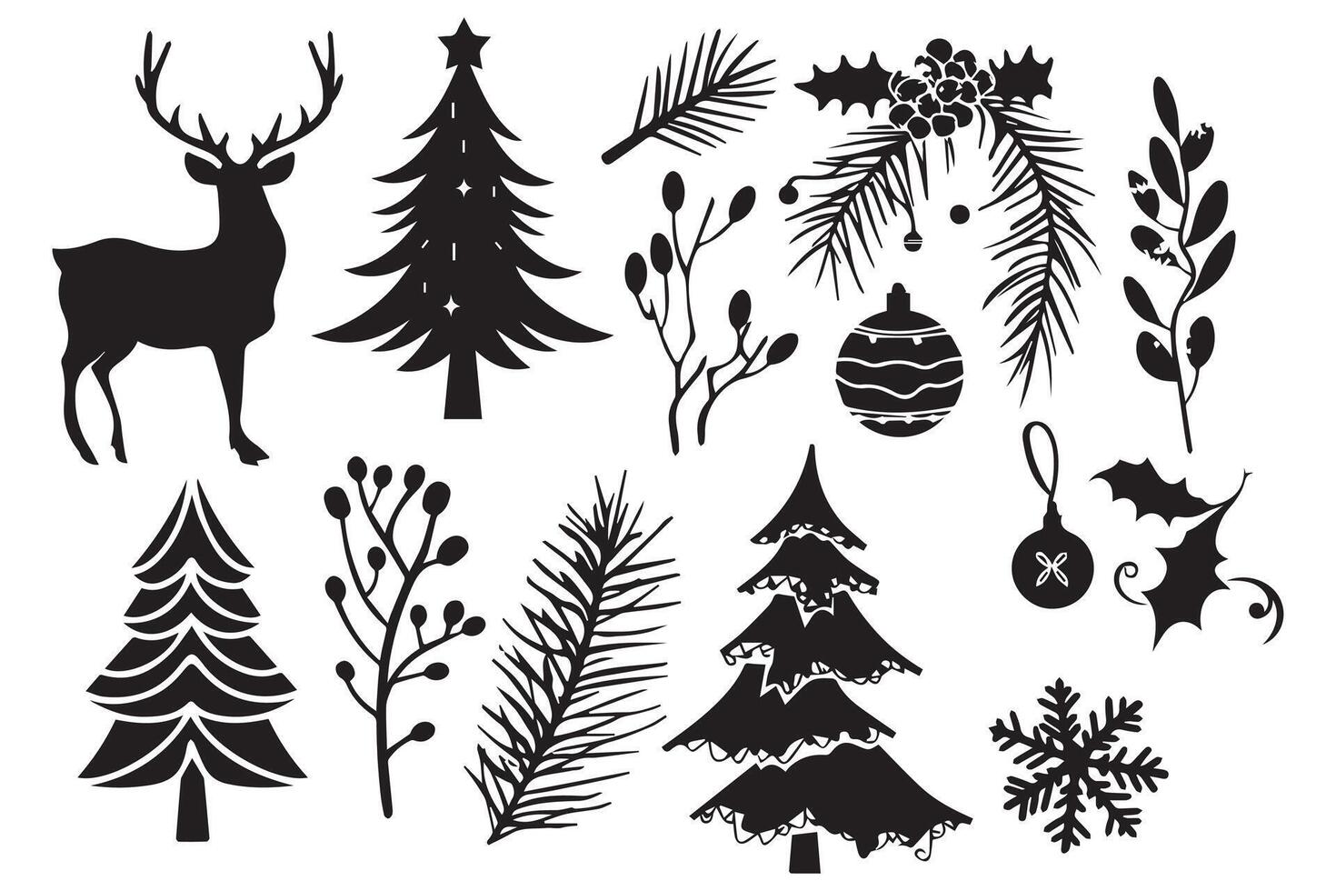 Christmas set of silhouettes for design vector