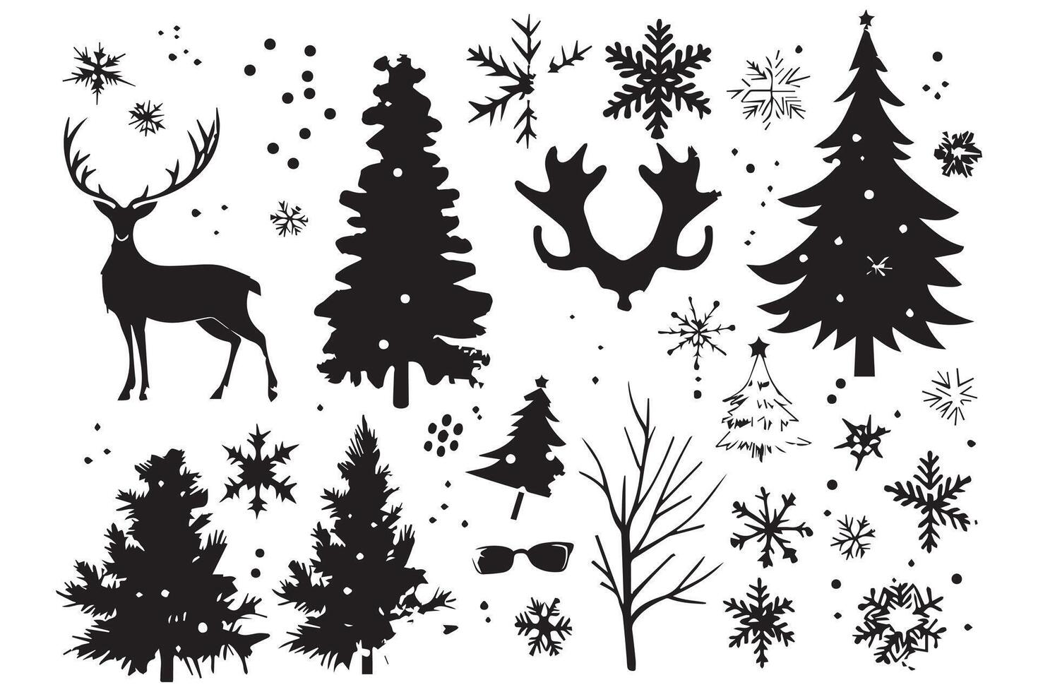 Christmas set of design elements silhouettes vector