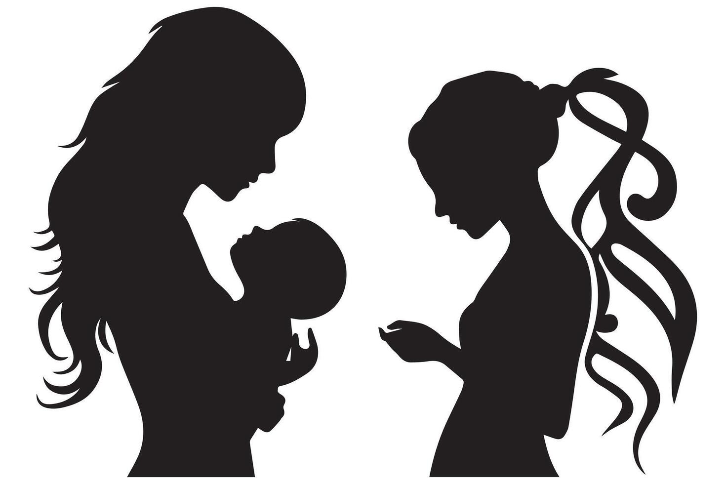 Mom and child love in the style of silhouette white backgroundmother and daughter silhouette in the heart shape, silhouette of a girl with heart vector