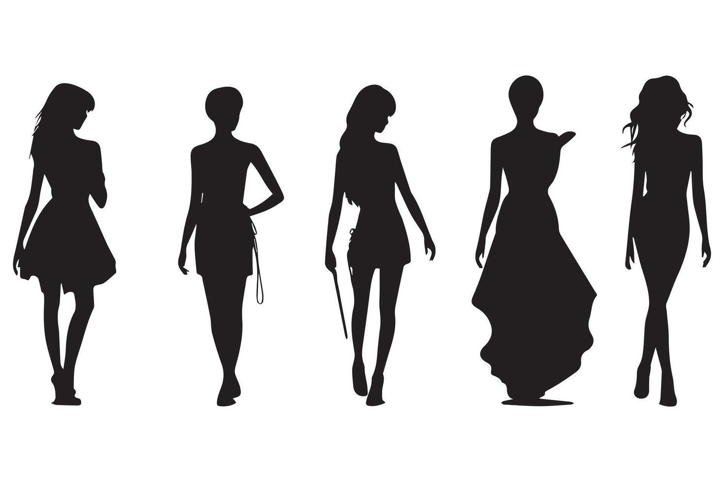 Set of black silhouettes of girls isolated on white background free design vector