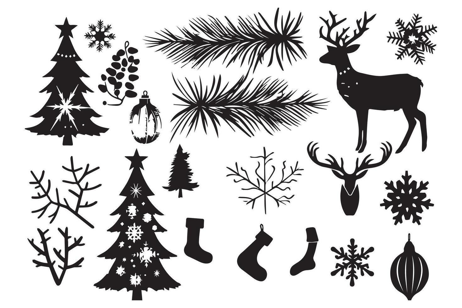 christmas elements silhouette set vector