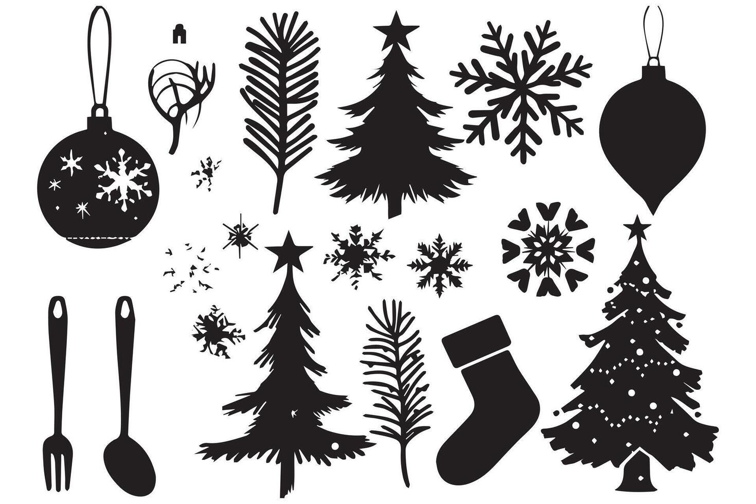 Christmas set of design elements silhouettes vector