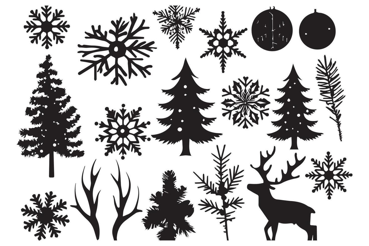 christmas elements silhouette set vector