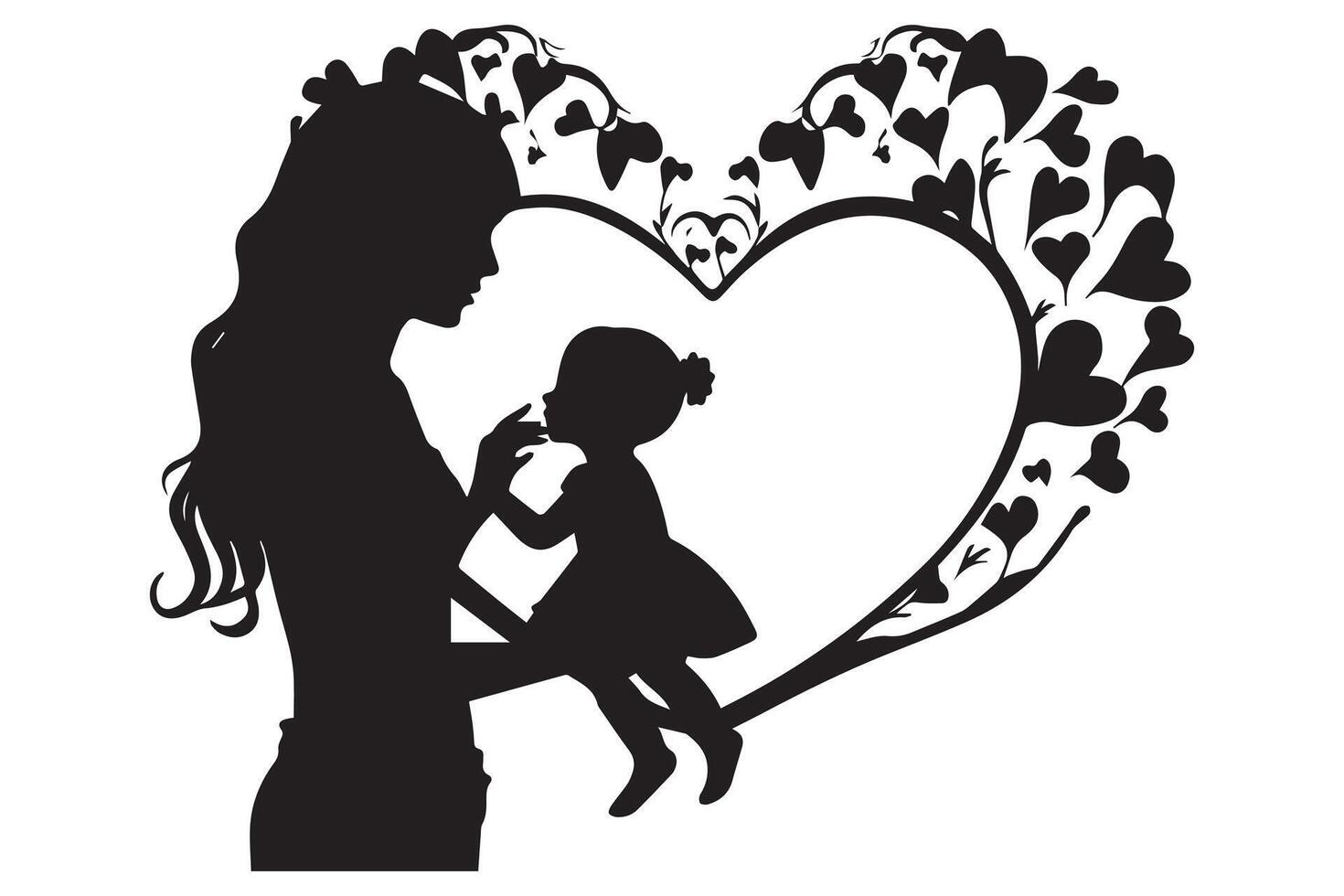 A Mother And Daughter Silhouette In The Heart Shape vector