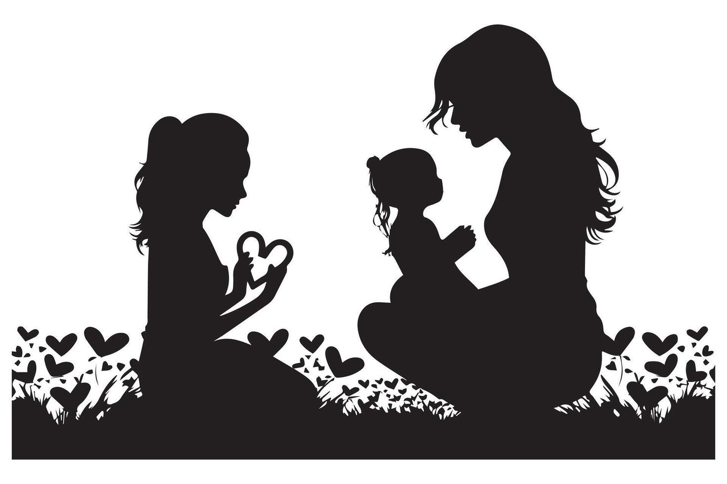 mother and baby silhouette vector