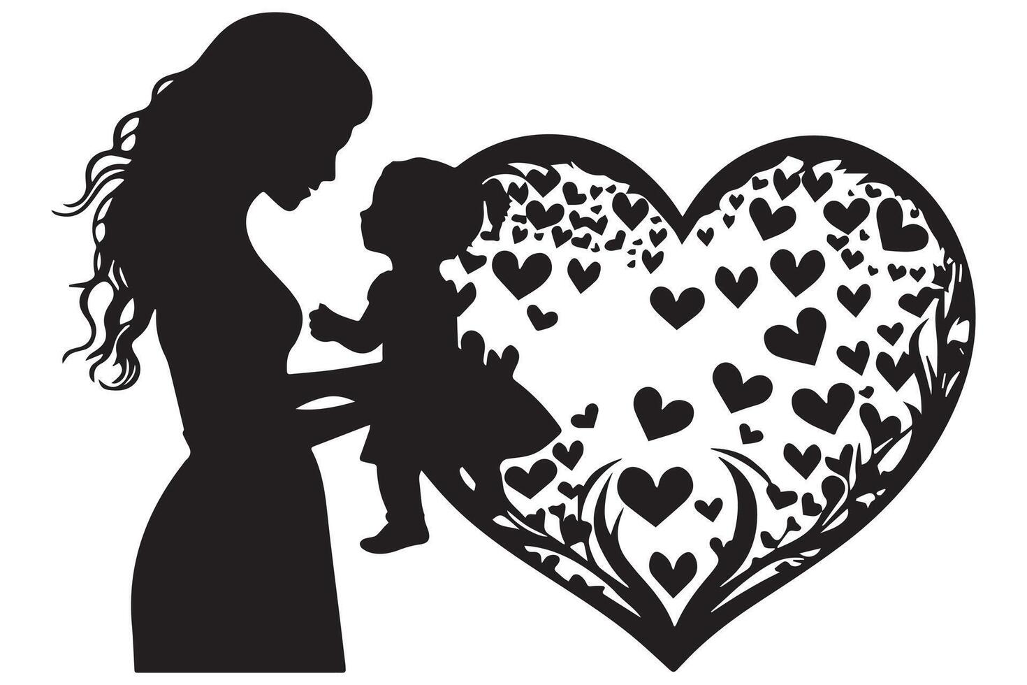 mother and baby silhouette vector