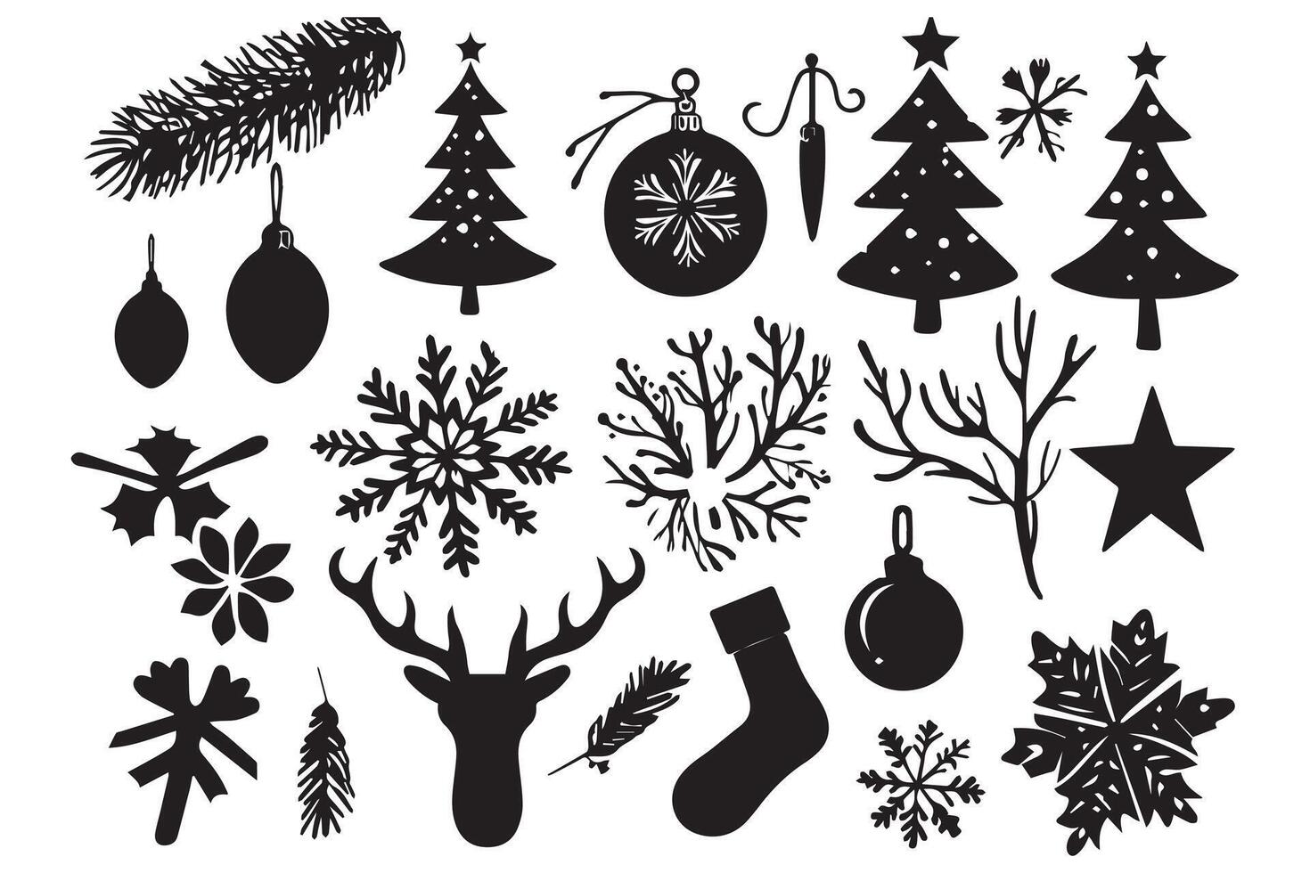 christmas elements silhouette set vector