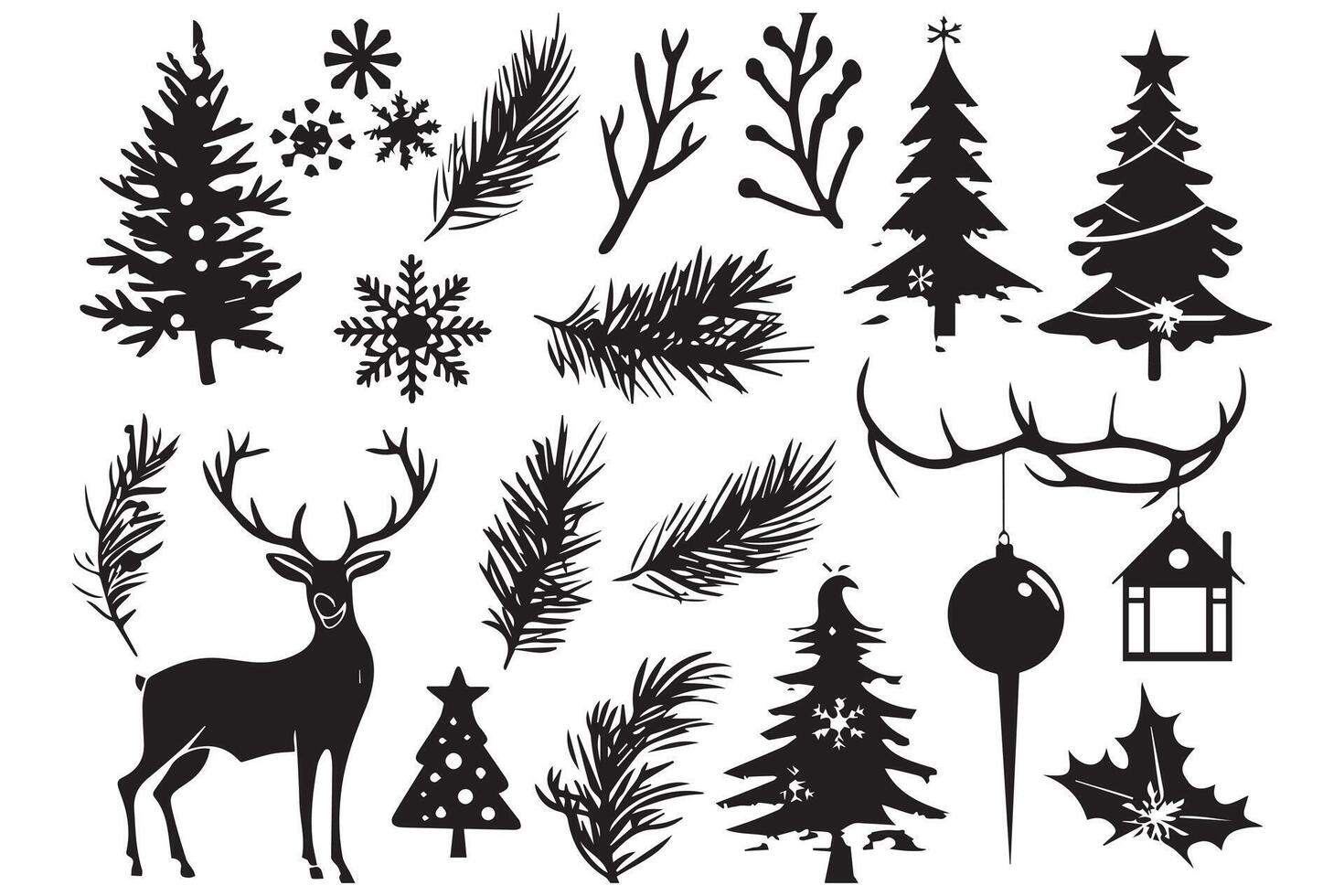 Christmas set of design elements silhouettes vector