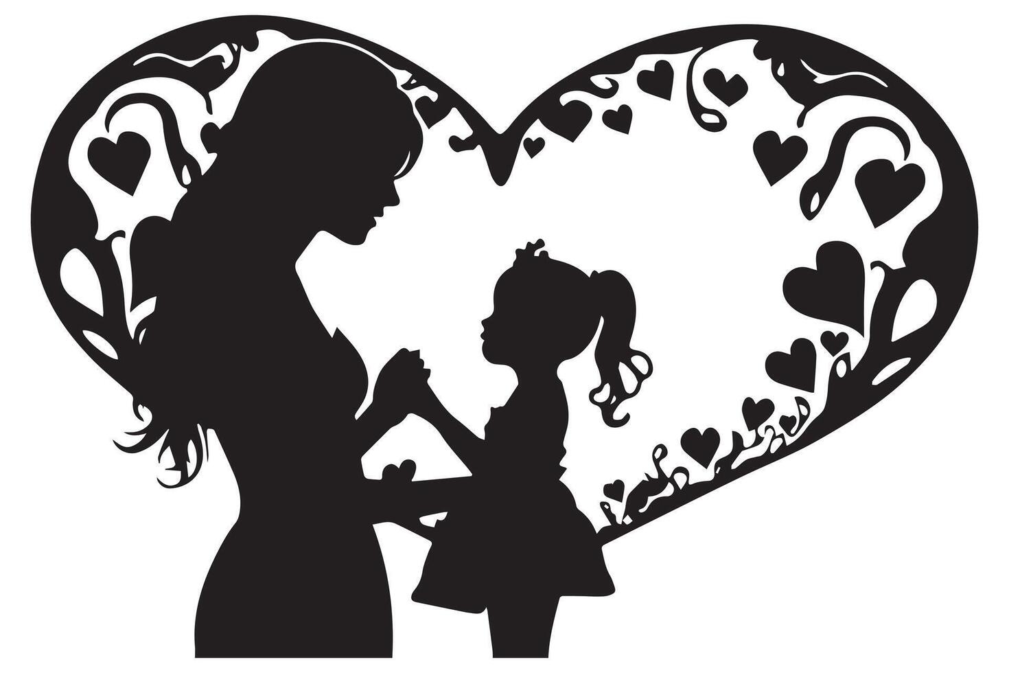 A Mother And Daughter Silhouette In The Heart Shape vector