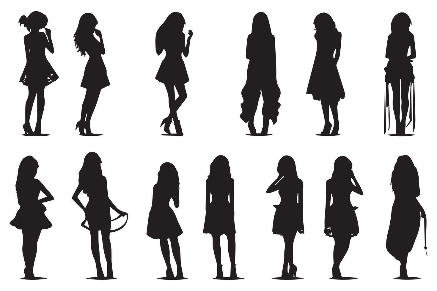 Beautiful fashion girl silhouette on a white background free design vector