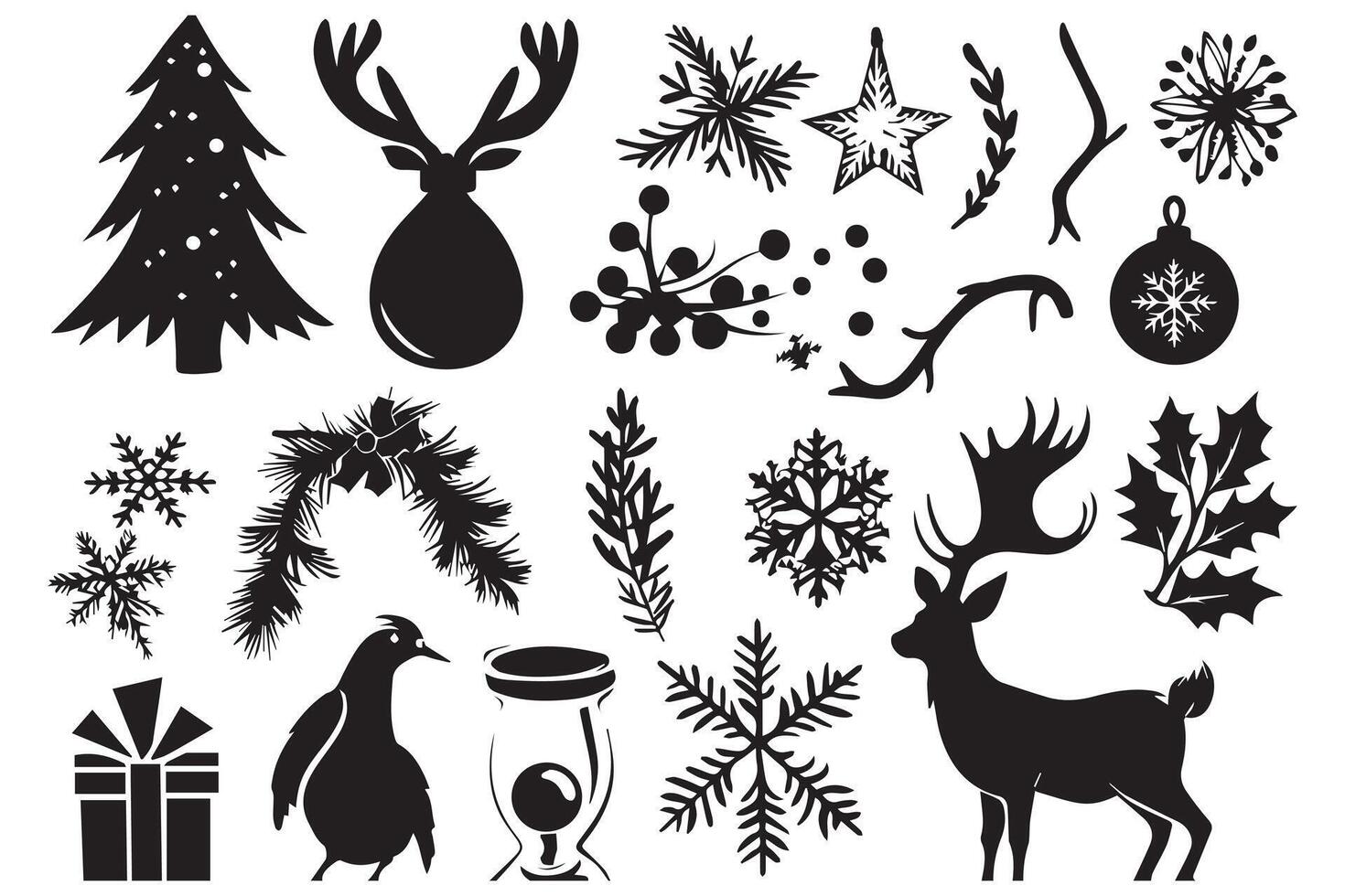 Christmas set of silhouettes for design vector