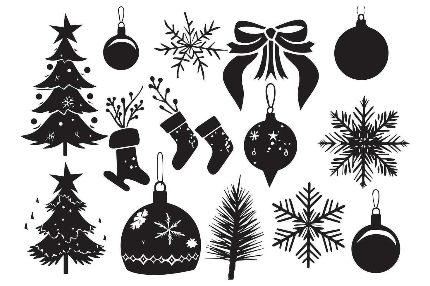 set of christmas element black silhouette pro design vector
