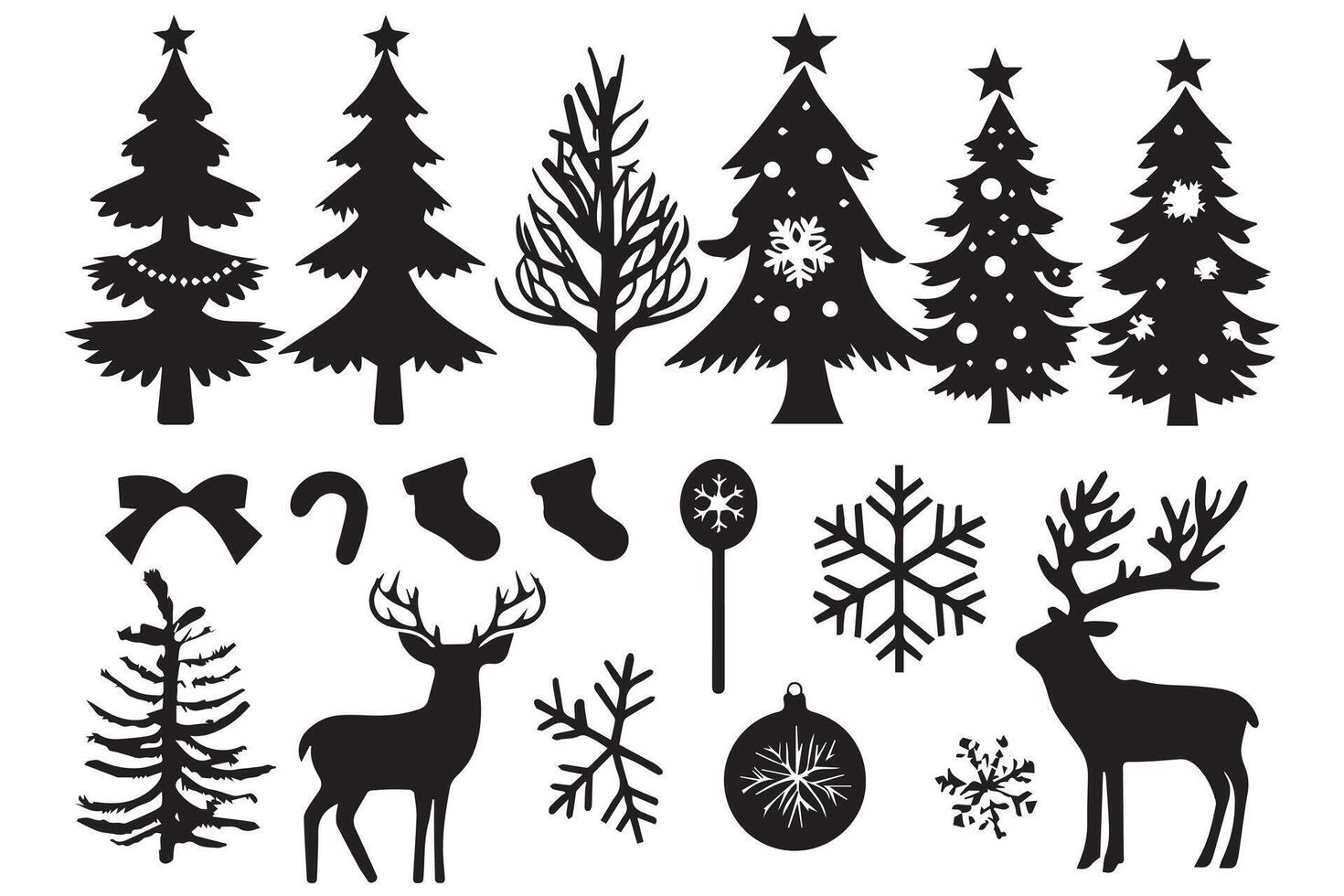 Collection of Christmas elements black silhouettes vector