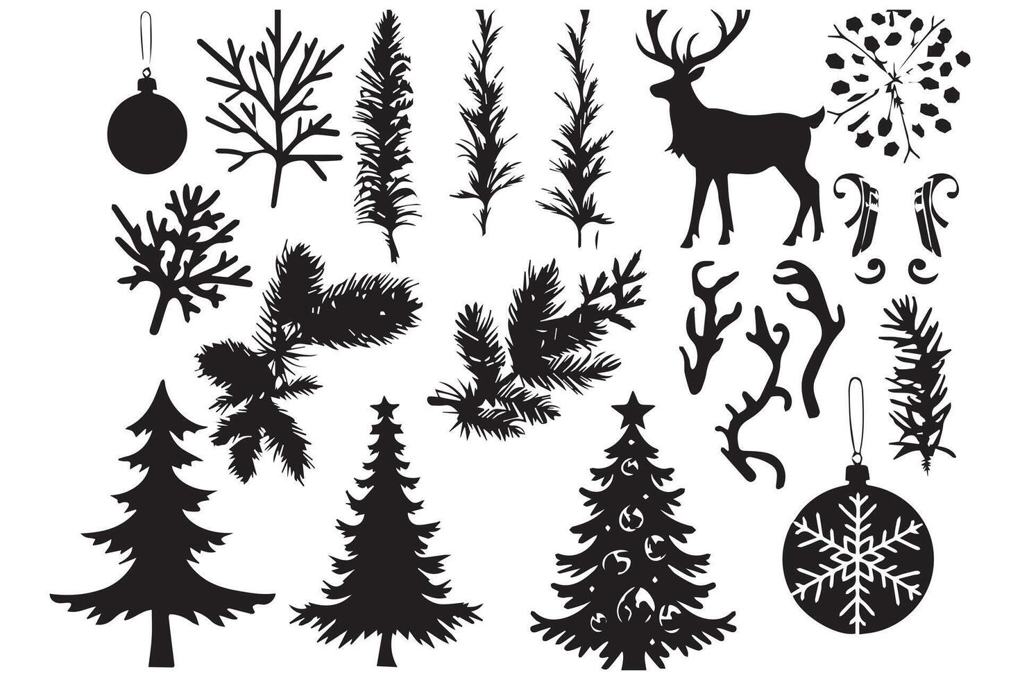 set of christmas element black silhouette pro design vector