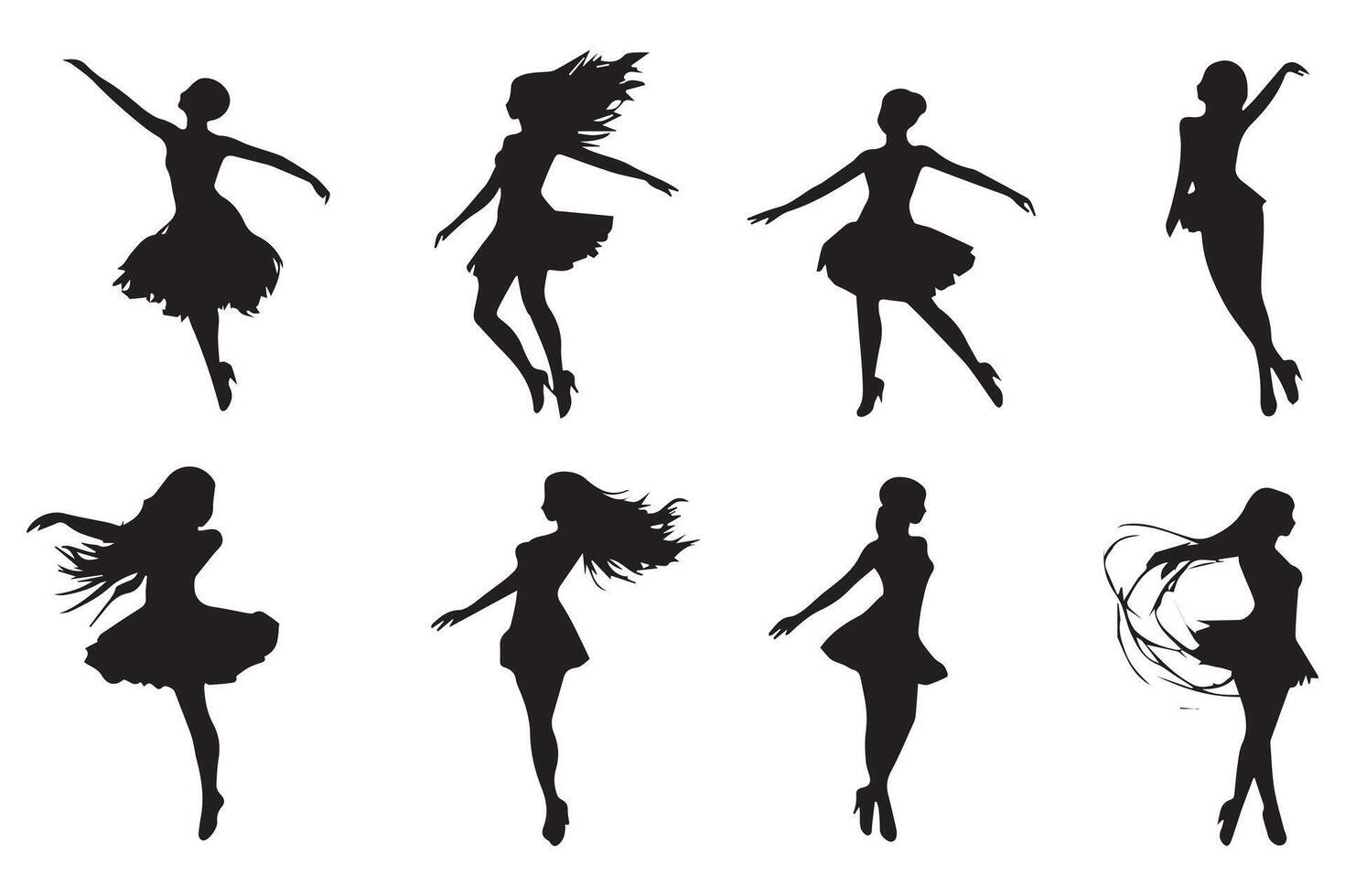 set bundle of silhouettes dancer girl illustration vector