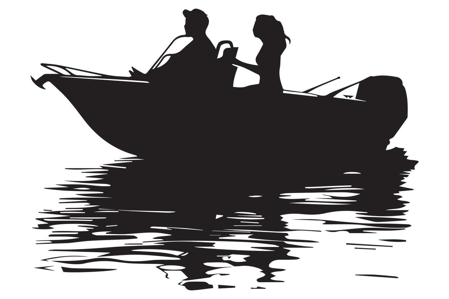 couple driving speed boat silhouette graphic vector