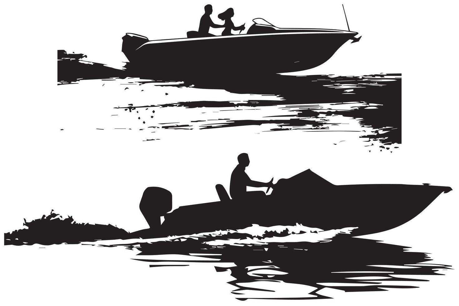 couple driving speed boat silhouette graphic vector
