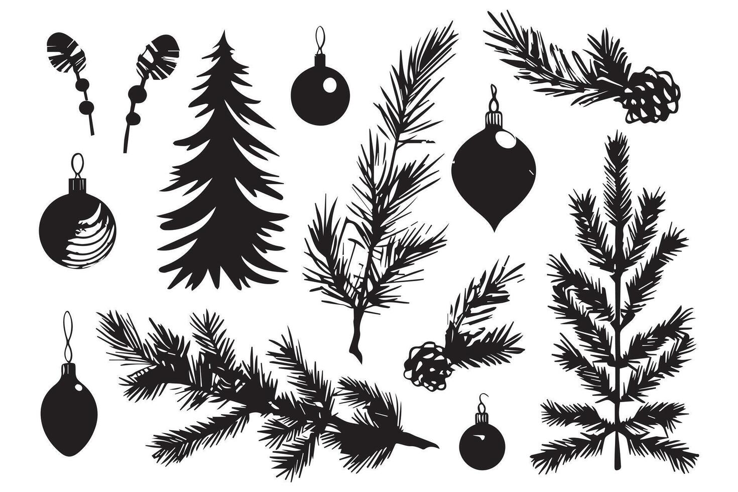set of christmas element black silhouette pro design vector