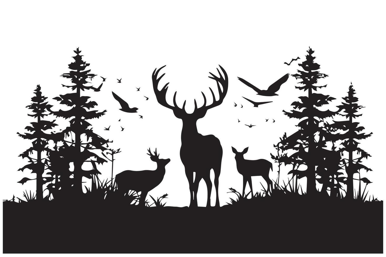 silhouette Deer and forest design elements pro design vector