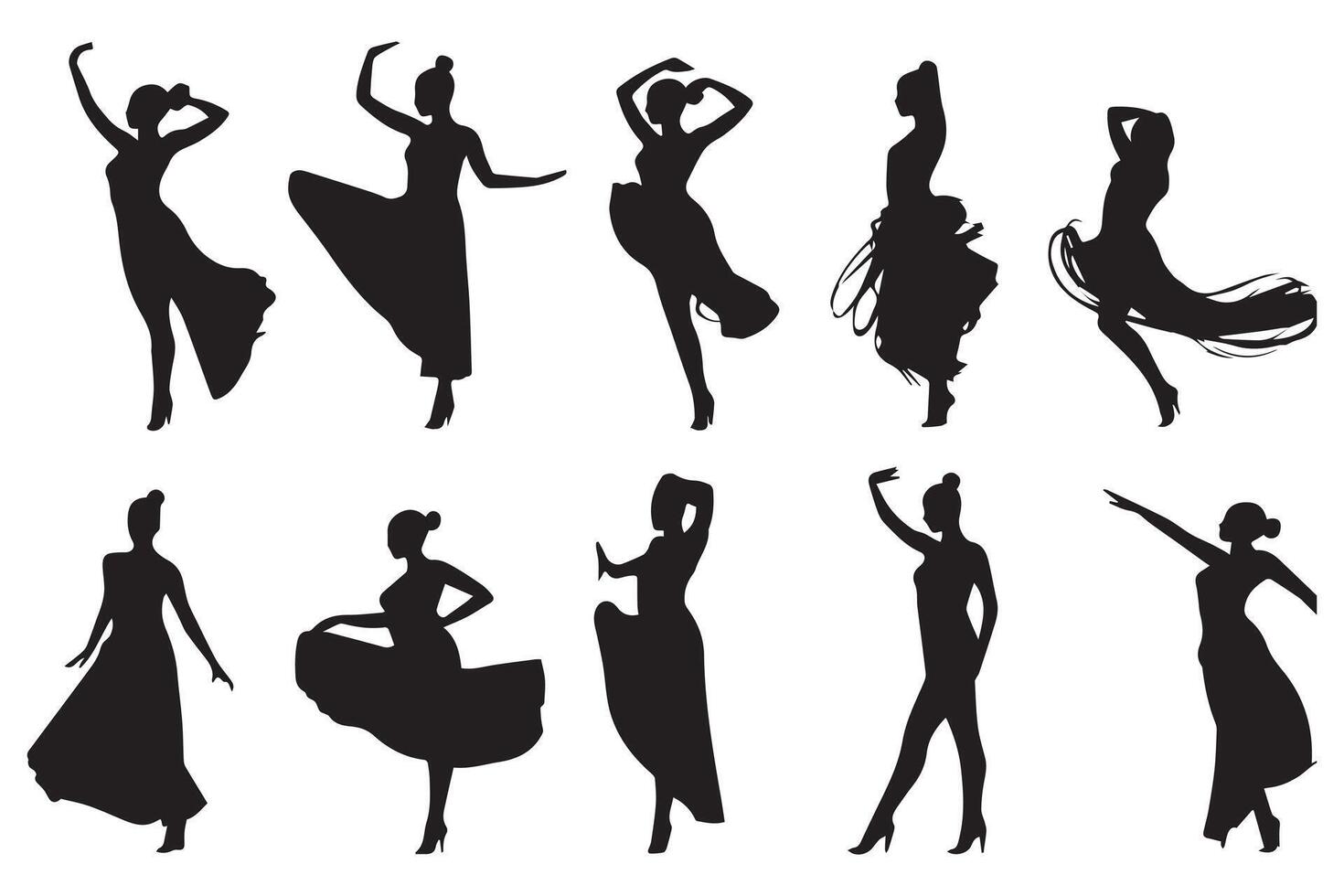 set of Black silhouette dancer girl white background vector