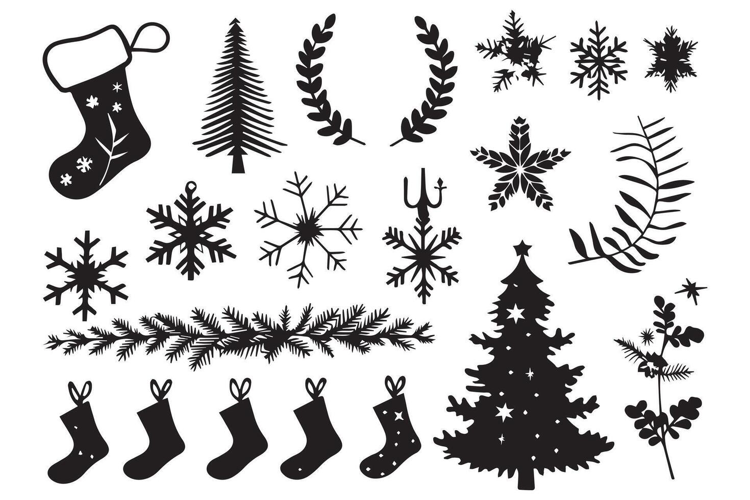 set of christmas element black silhouette pro vector