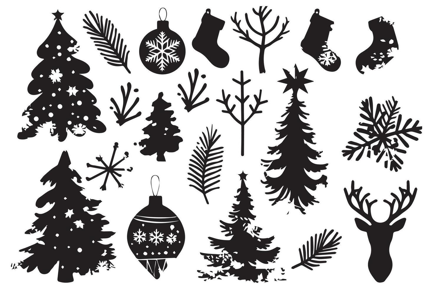 set of christmas element black silhouette pro design vector