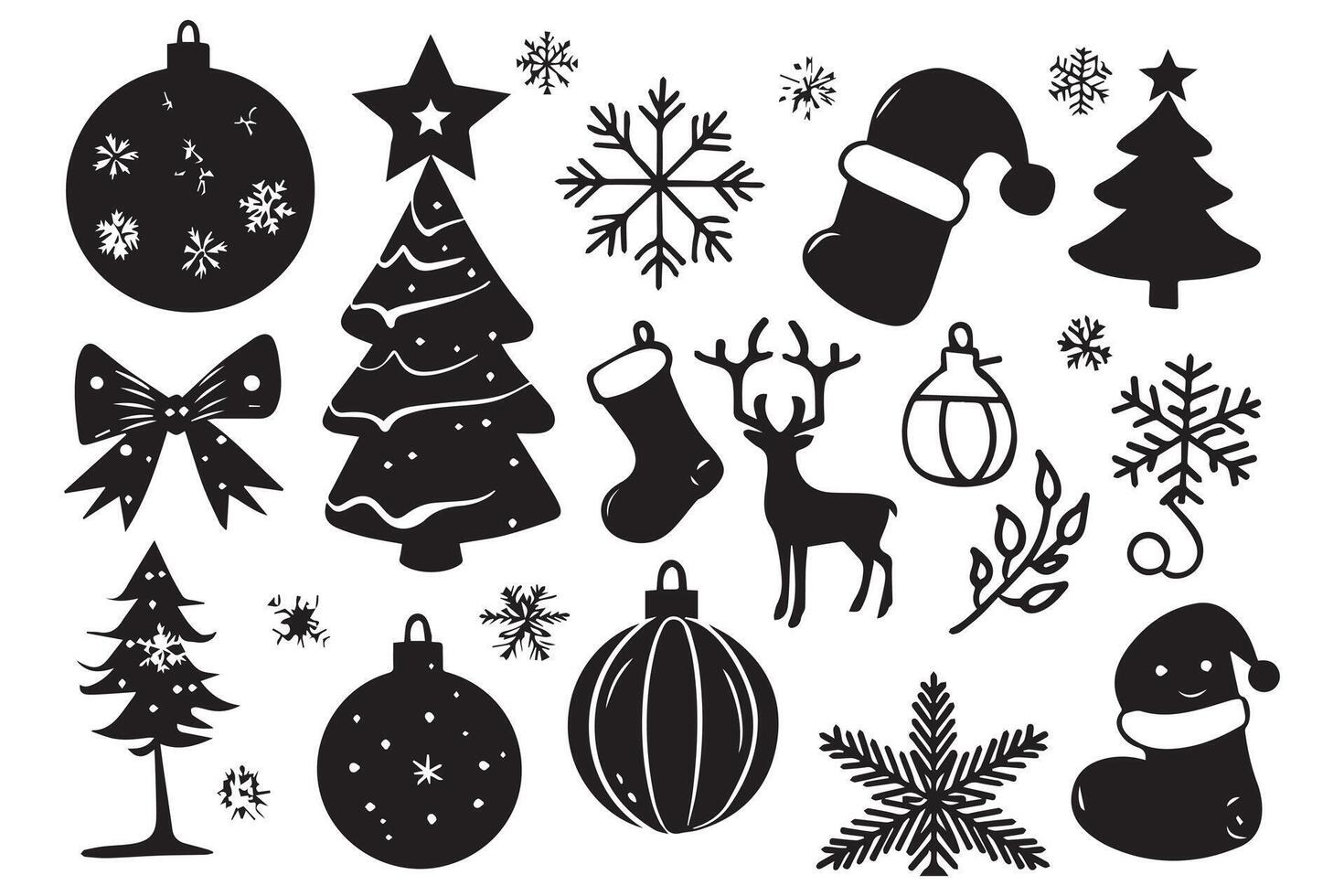 set of christmas element black silhouette pro vector