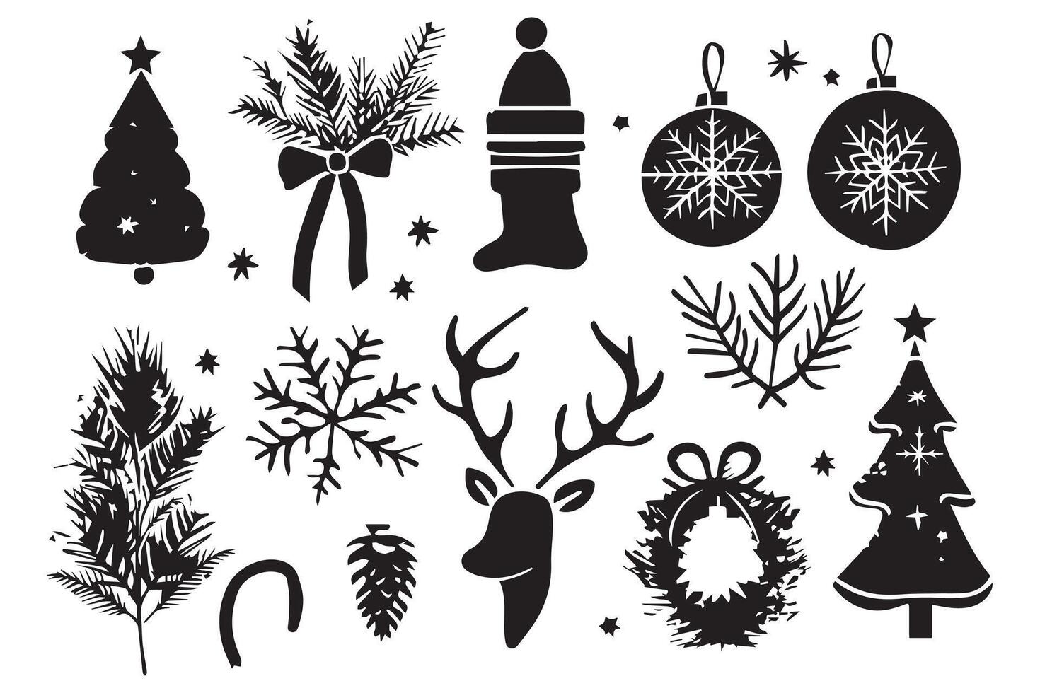 set of christmas element black silhouette pro design vector