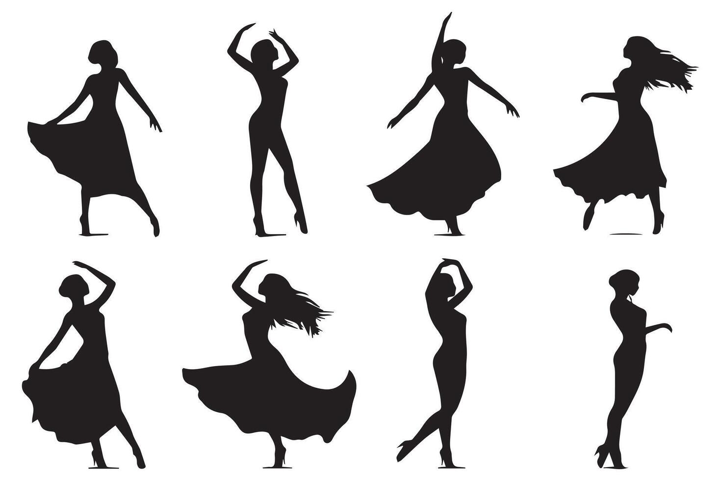set of Black silhouette dancer girl white background vector
