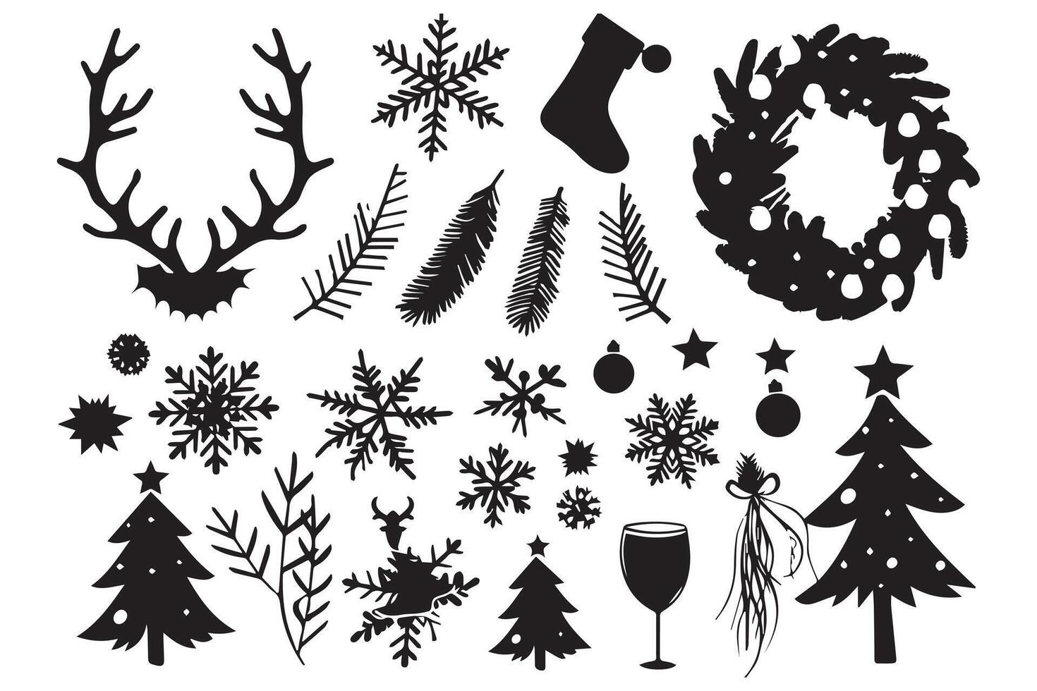 Christmas set of silhouettes for design vector