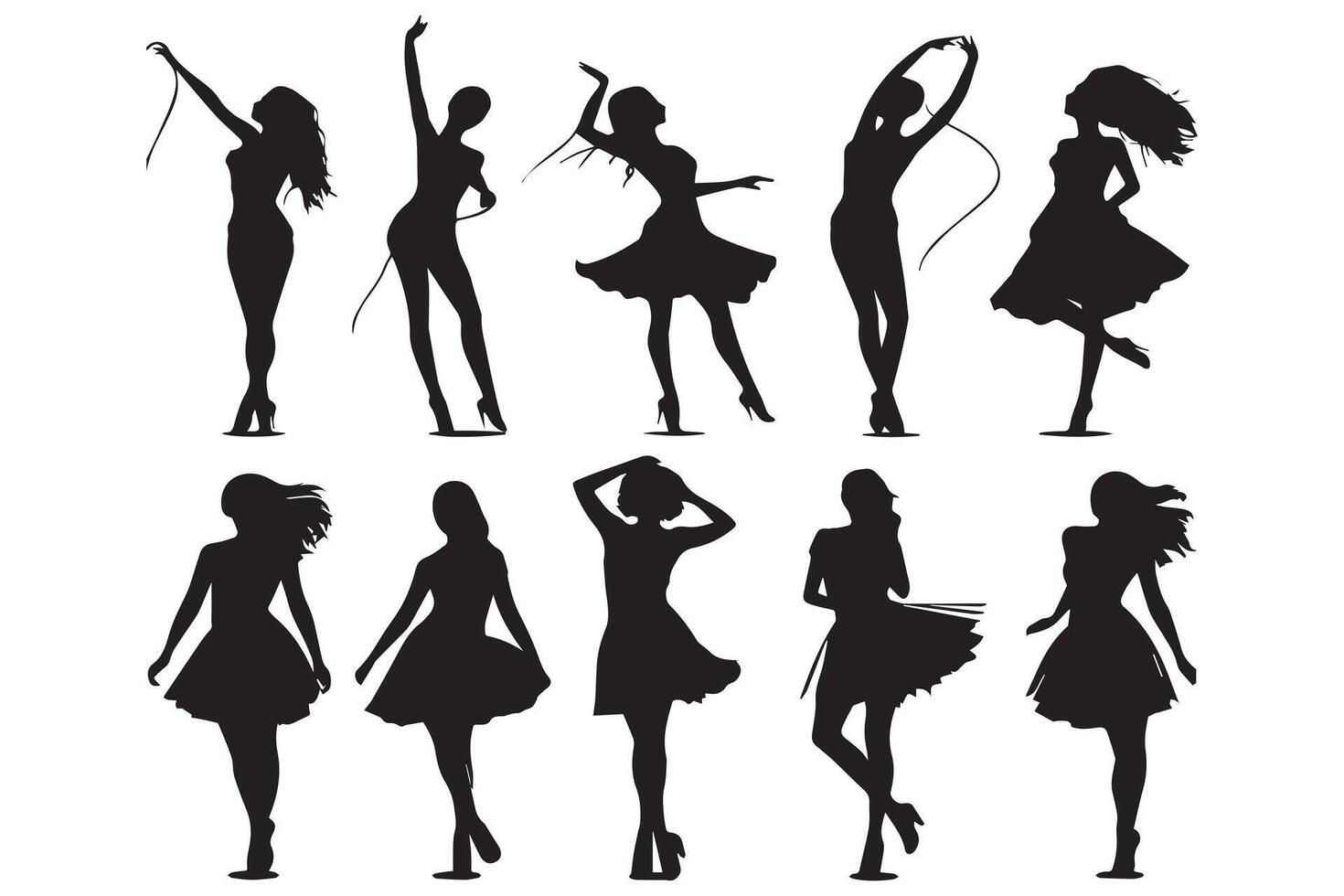 set of Black silhouette dancer girl white background vector