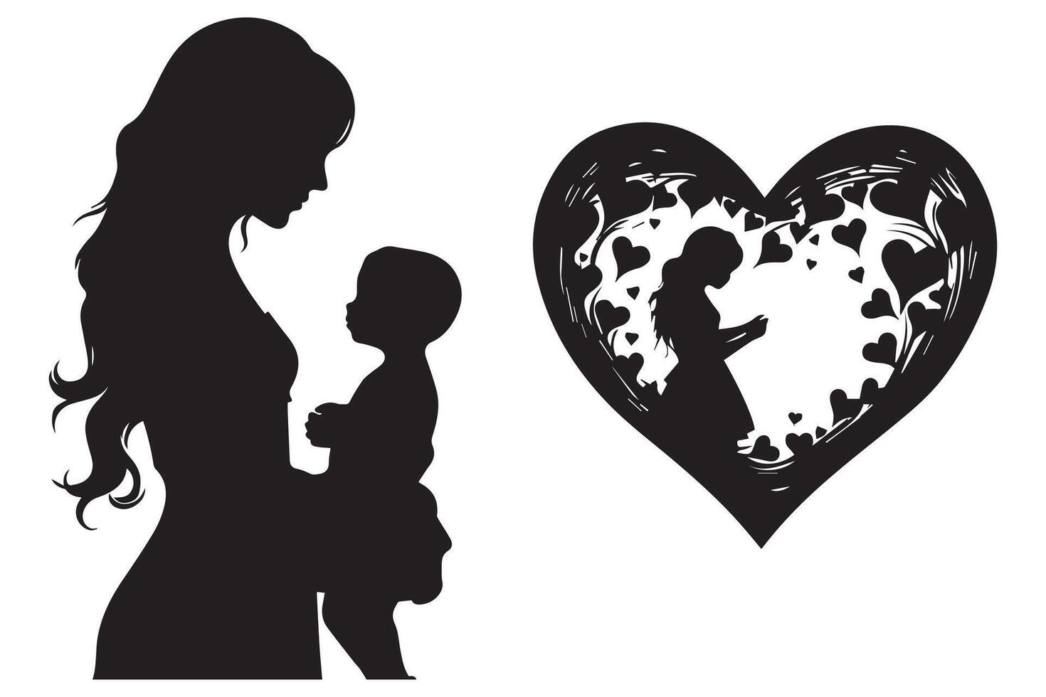 mother and baby silhouette vector