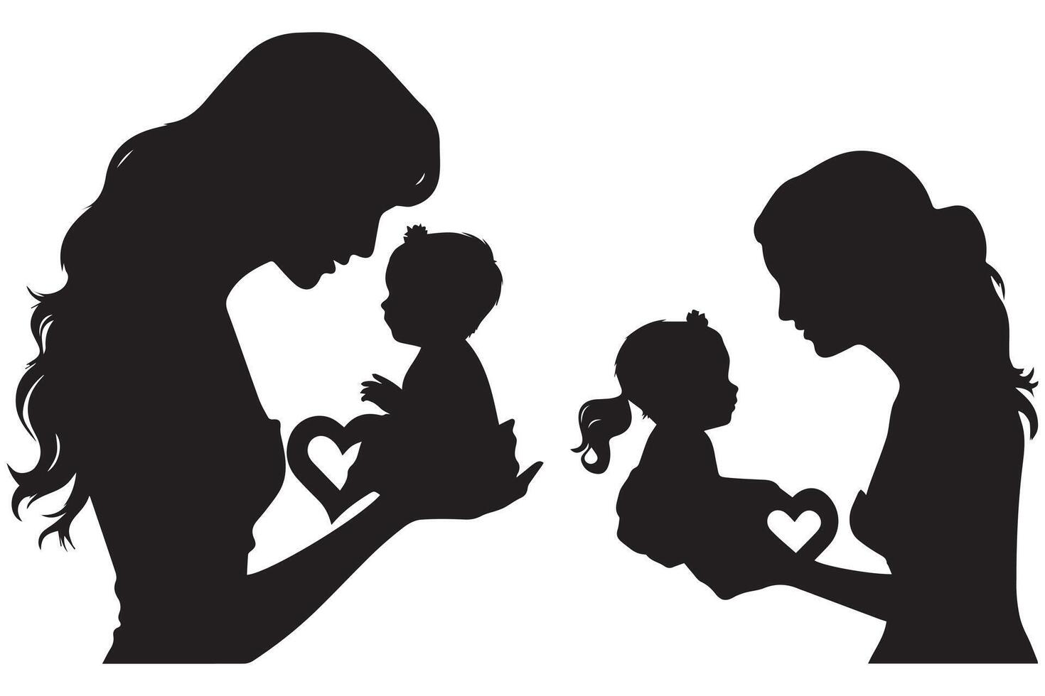 mother and baby love shape silhouette vector