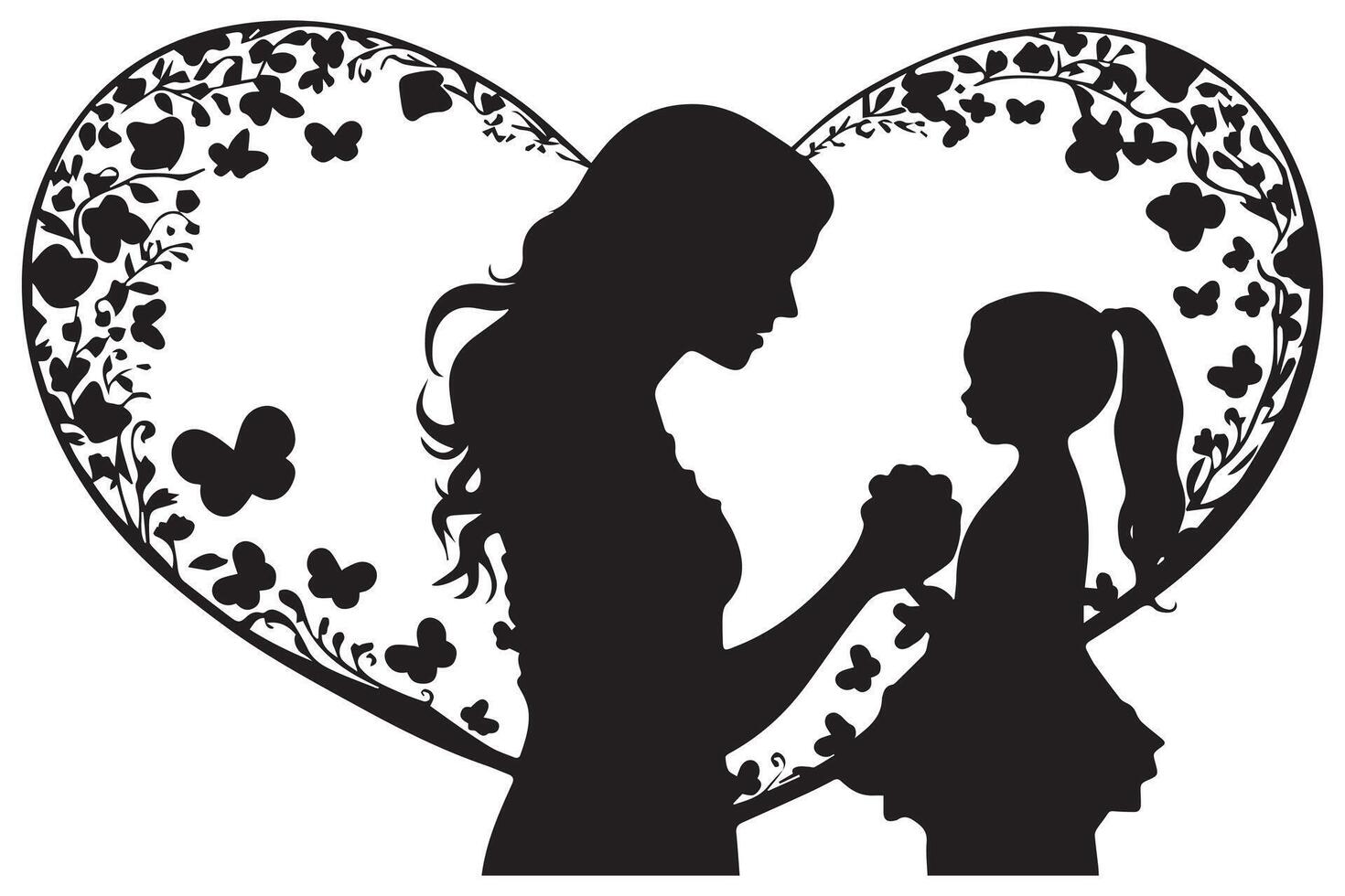 A Mother And Daughter Silhouette In The Heart Shape vector